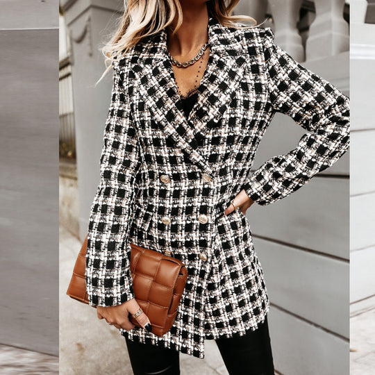 Damen gestreifter Blazer mit schmalem Schnitt und Schulterpolstern R&B