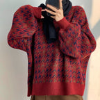 Damen Grob gestrickter Pullover mit modernen Mustern und hohem Kragen
