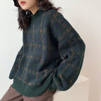 Damen Grob gestrickter Pullover mit modernen Mustern und hohem Kragen