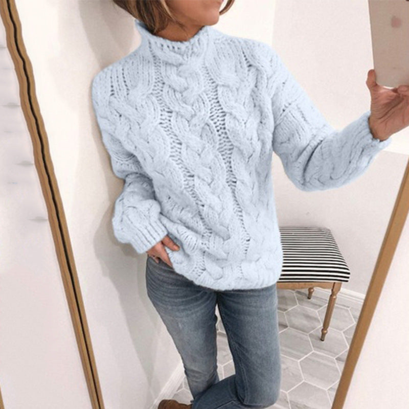 Damen Grobstrickpullover mit Kunststrickmuster und hohem Kragen R&B