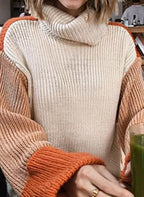 Damen modischer Rollkragenpullover mit strukturierten Ärmeln R&B