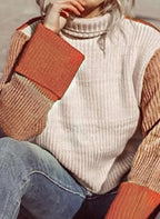 Damen modischer Rollkragenpullover mit strukturierten Ärmeln R&B