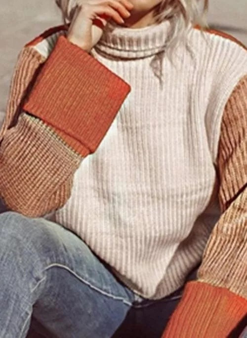 Damen modischer Rollkragenpullover mit strukturierten Ärmeln R&B