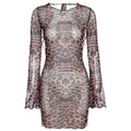 Damen Transparente Minikleid mit elegantem Leo-Print und weiten Ärmel R&B