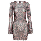 Damen Transparente Minikleid mit elegantem Leo-Print und weiten Ärmel R&B