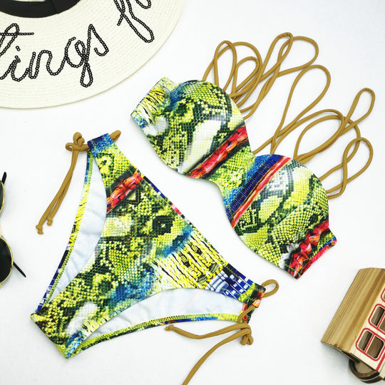 Damen Bikini-Set mit raffiniertem Schnür-Design und lebhaften Mustern R&B