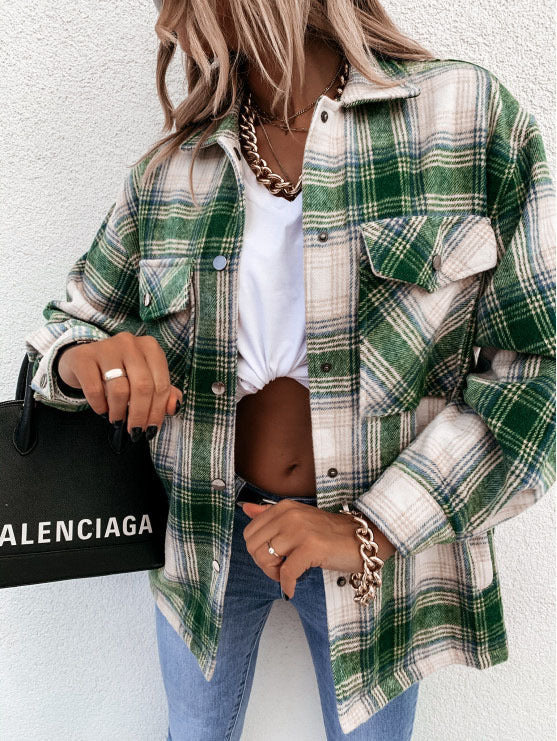 R&B | Shirtjacke Übergröße Passform Flanell Karomuster Knopfverschluss