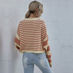 Damen lässiger Oversized Pullover mit Streifenmuster und weiten Ärmeln