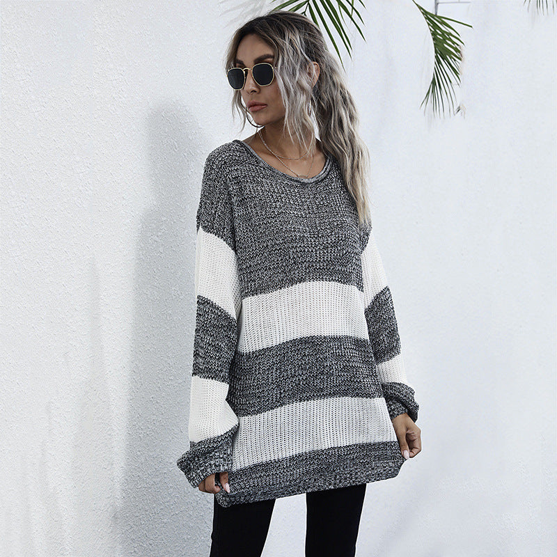 Damen lässiger Strickpullover mit modischem Streifenmuster und komfortablem Schnitt R&B