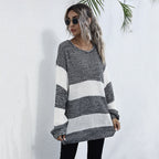 Damen lässiger Strickpullover mit modischem Streifenmuster und komfortablem Schnitt