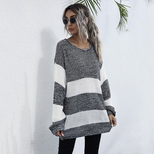 Damen lässiger Strickpullover mit modischem Streifenmuster und komfortablem Schnitt R&B