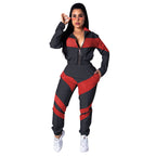 Damen sportlicher Jumpsuit mit modischen Farbblockdetails und hohem Kragen