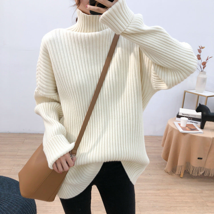 Damen Grobstrickpullover mit hohem Kragen und feiner Rippstruktur R&B