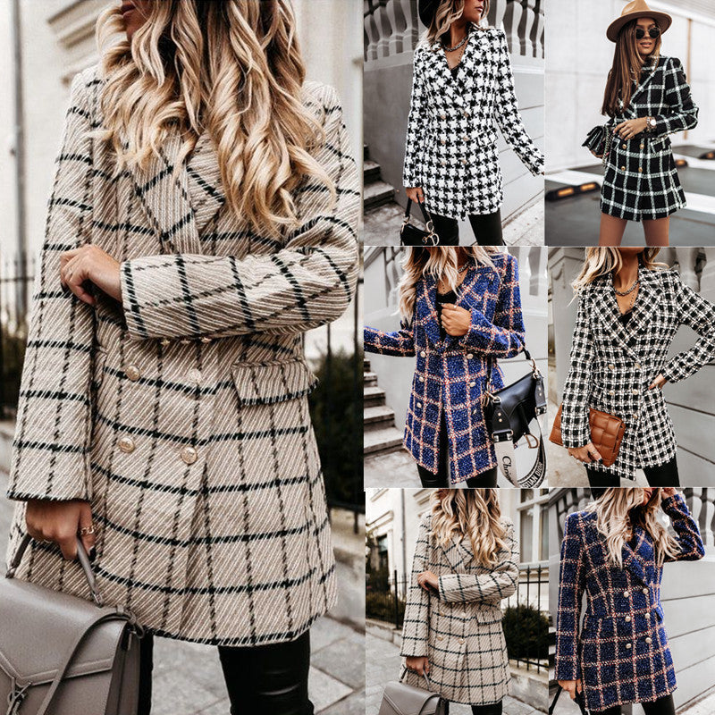 Damen gestreifter Blazer mit schmalem Schnitt und Schulterpolstern R&B