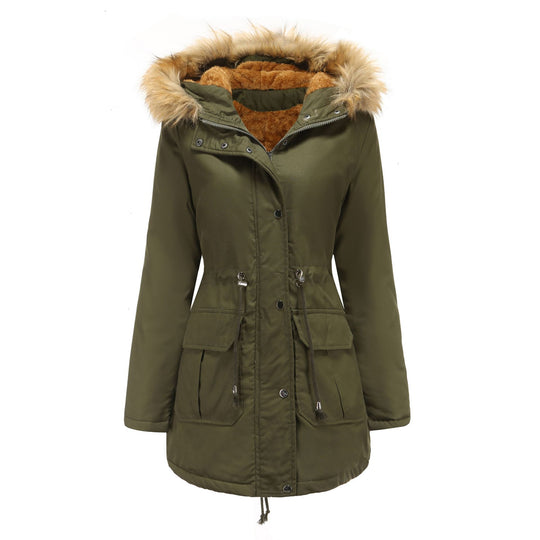 Damen warme Outdoor-Parka mit abnehmbarer Kapuze und luxuriösem Kunstfell R&B