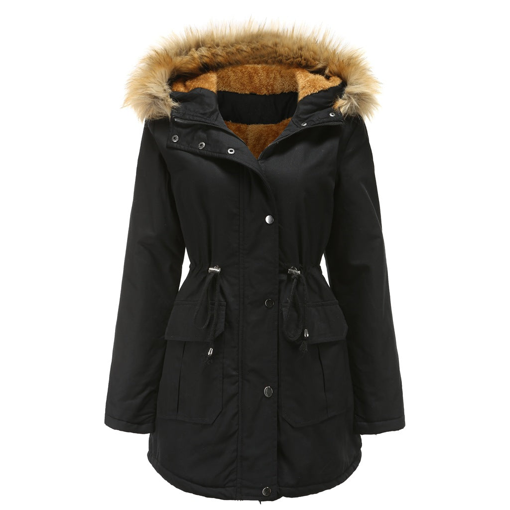 Damen warme Outdoor-Parka mit abnehmbarer Kapuze und luxuriösem Kunstfell R&B