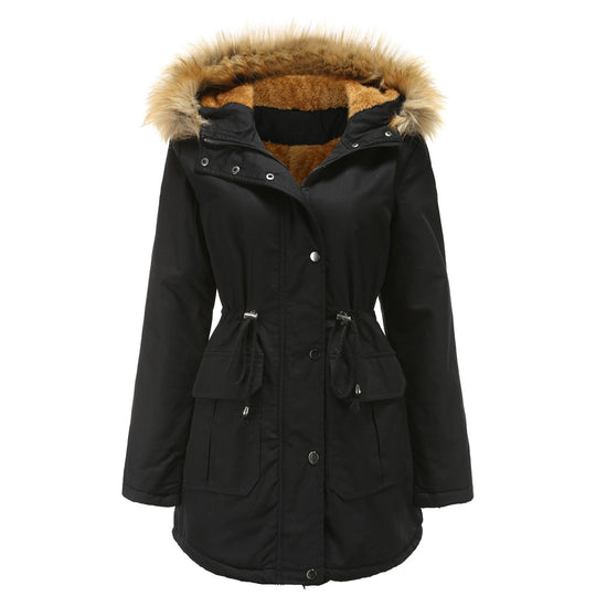 Damen warme Outdoor-Parka mit abnehmbarer Kapuze und luxuriösem Kunstfell R&B