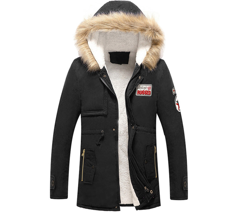 Herren modische Winterjacke mit Kunstfellkragen und praktischen Taschen R&B