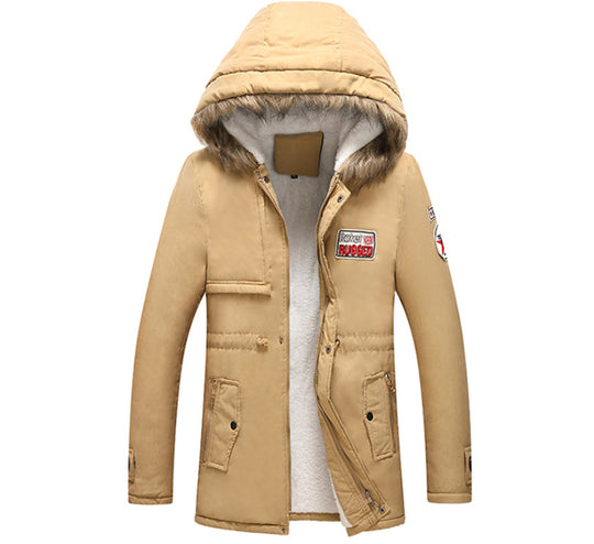 Herren modische Winterjacke mit Kunstfellkragen und praktischen Taschen R&B