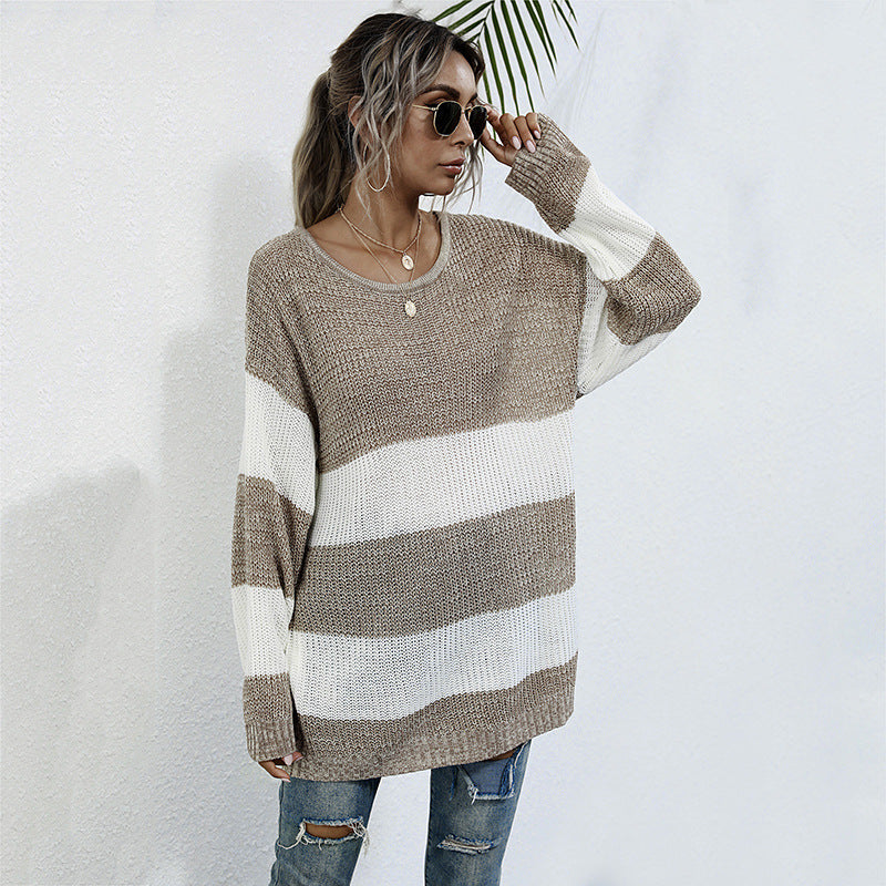 Damen lässiger Strickpullover mit modischem Streifenmuster und komfortablem Schnitt R&B