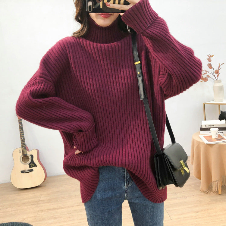 Damen Grobstrickpullover mit hohem Kragen und feiner Rippstruktur R&B