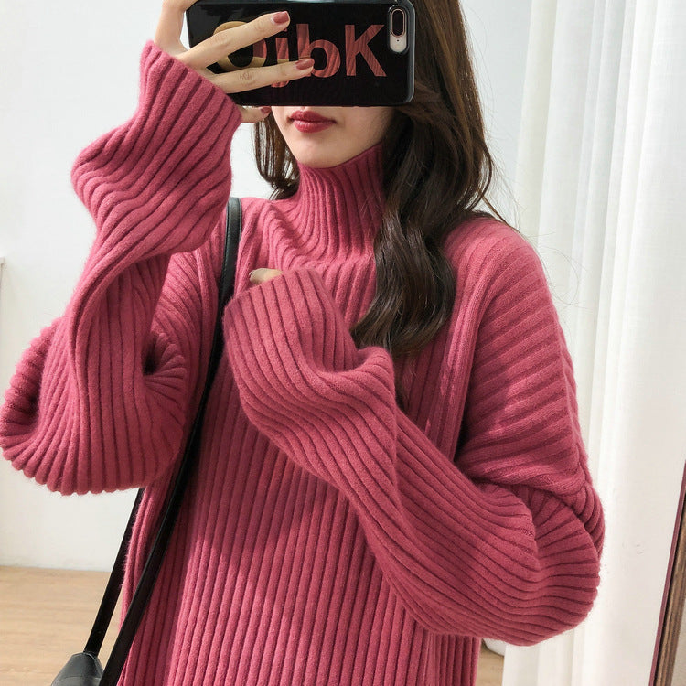 Damen Grobstrickpullover mit hohem Kragen und feiner Rippstruktur R&B