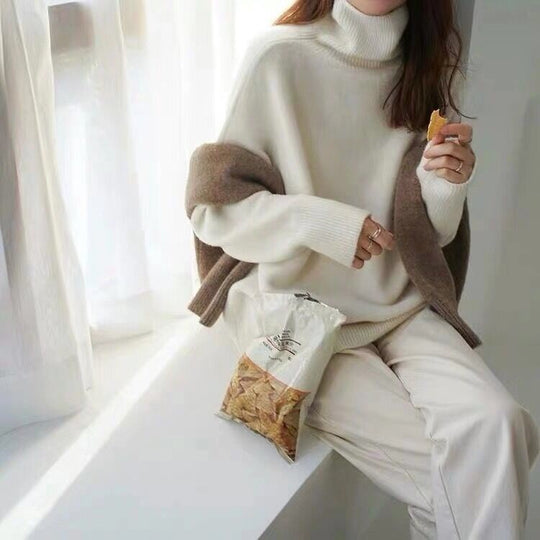 Damen Oversized Rollkragenpullover aus weichem Material R&B