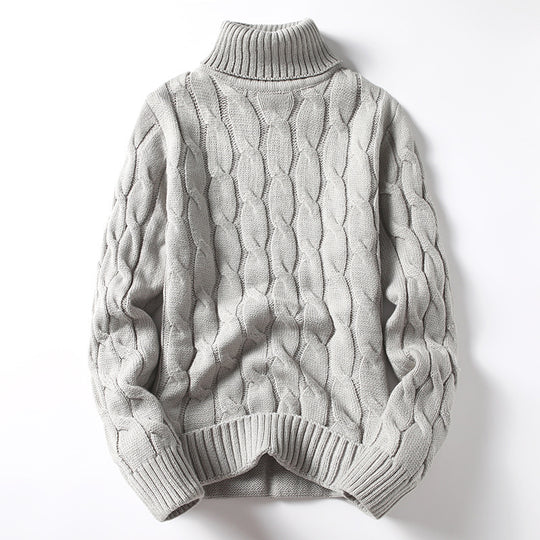 Herren Strickpullover mit Rollkragen und Zopfmuster R&B