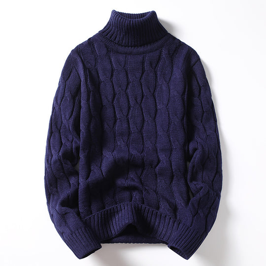 Herren Strickpullover mit Rollkragen und Zopfmuster R&B