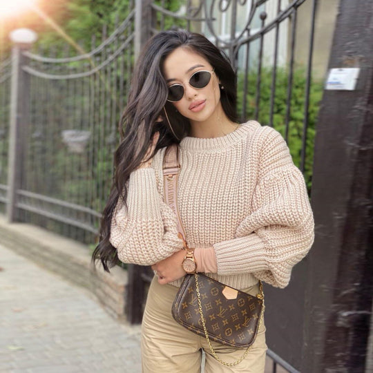 Damen Hochwertiger Strickpullover mit Zopfdesign R&B