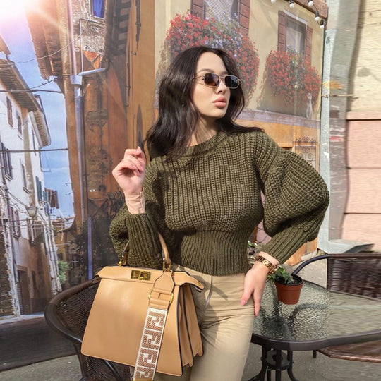 Damen Hochwertiger Strickpullover mit Zopfdesign R&B
