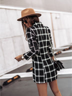 Damen gestreifter Blazer mit schmalem Schnitt und Schulterpolstern R&B