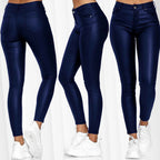 Damen Glattleder-Leggings mit hohem Bund und figurformendem Schnitt R&B