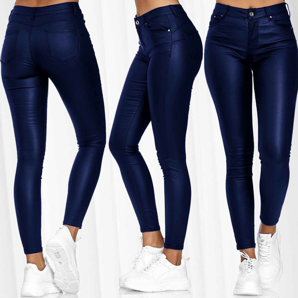 Damen Glattleder-Leggings mit hohem Bund und figurformendem Schnitt R&B