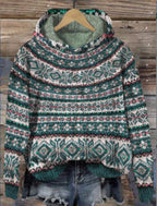 R&B | Damen Strickhoodie mit norwegischem Muster und Kapuze