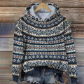 R&B | Damen Strickhoodie mit norwegischem Muster und Kapuze
