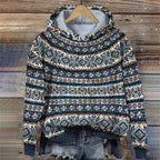 R&B | Damen Strickhoodie mit norwegischem Muster und Kapuze