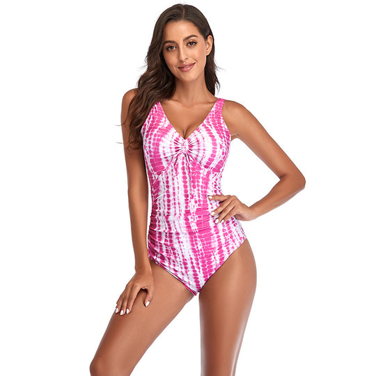 Damen einteiliger Badeanzug mit eleganter Raffung und floralem Design R&B
