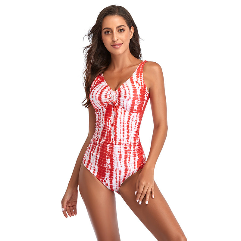 Damen einteiliger Badeanzug mit eleganter Raffung und floralem Design R&B