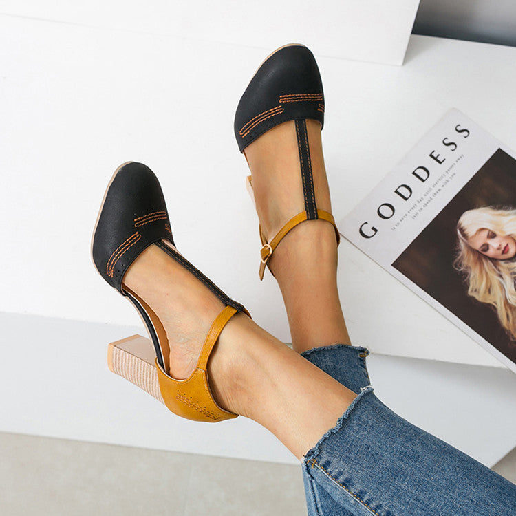 Damen Elegante T-Strap Pumps mit komfortablem Blockabsatz R&B