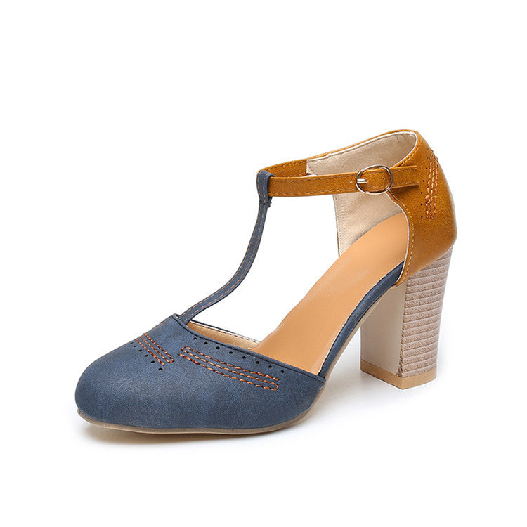 Damen Elegante T-Strap Pumps mit komfortablem Blockabsatz R&B