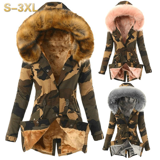 Damen modische Übergangsjacke mit abnehmbarem Kunstfellbesatz R&B
