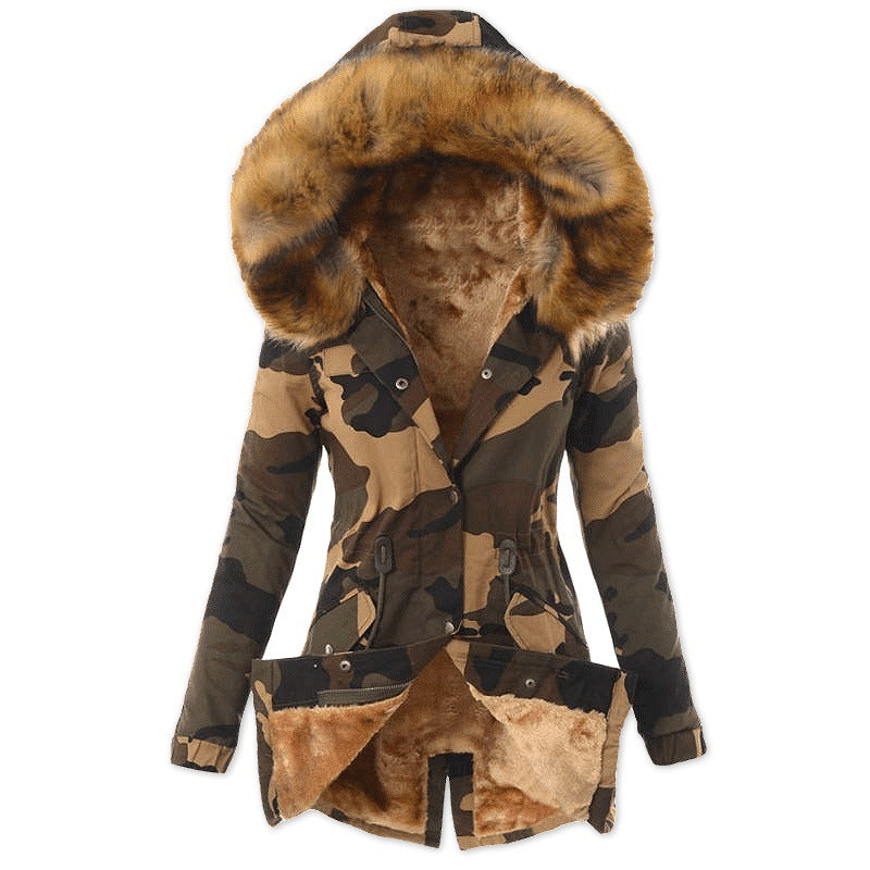 Damen modische Übergangsjacke mit abnehmbarem Kunstfellbesatz R&B
