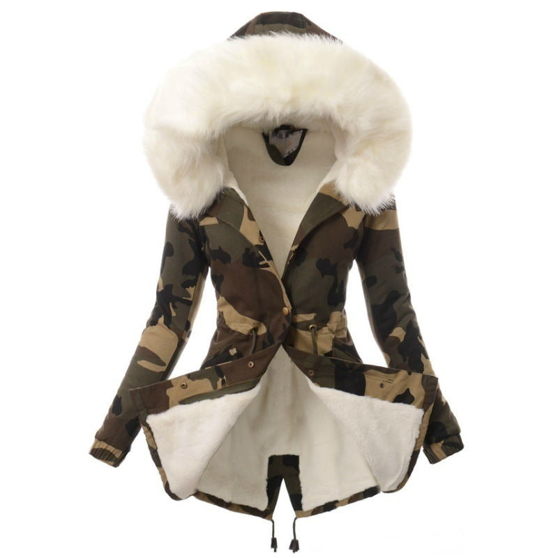 Damen modische Übergangsjacke mit abnehmbarem Kunstfellbesatz R&B
