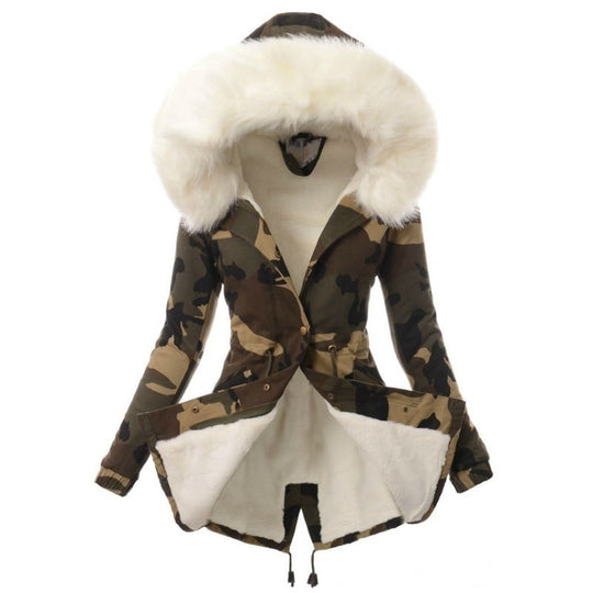 Damen modische Übergangsjacke mit abnehmbarem Kunstfellbesatz R&B
