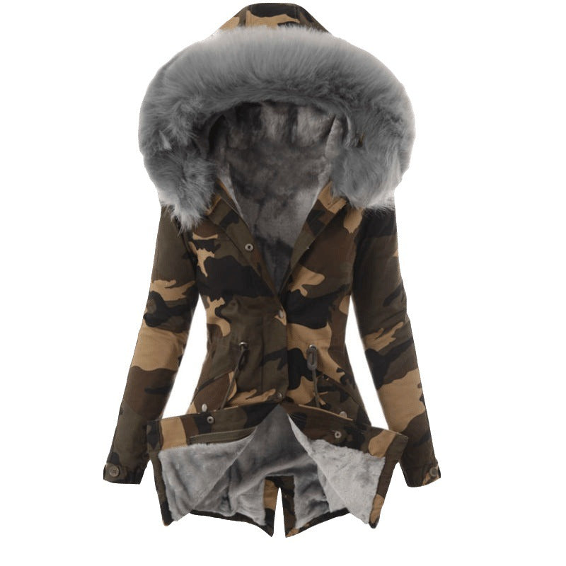 Damen modische Übergangsjacke mit abnehmbarem Kunstfellbesatz R&B