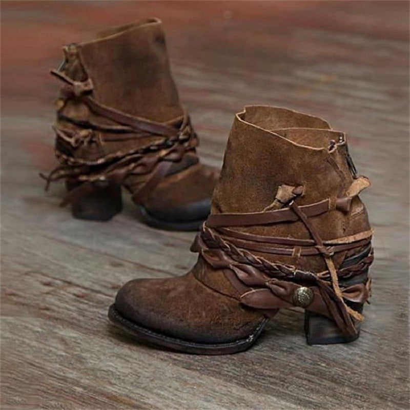 Damen modische Stiefeletten mit geflochtenen Akzenten und einzigartigem Design R&B