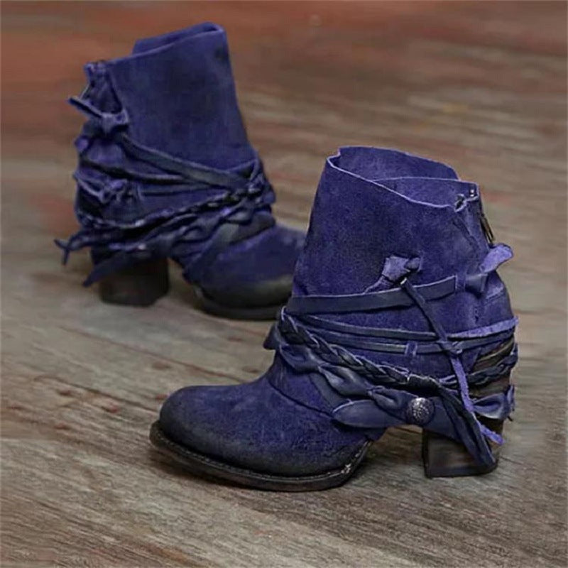 Damen modische Stiefeletten mit geflochtenen Akzenten und einzigartigem Design R&B