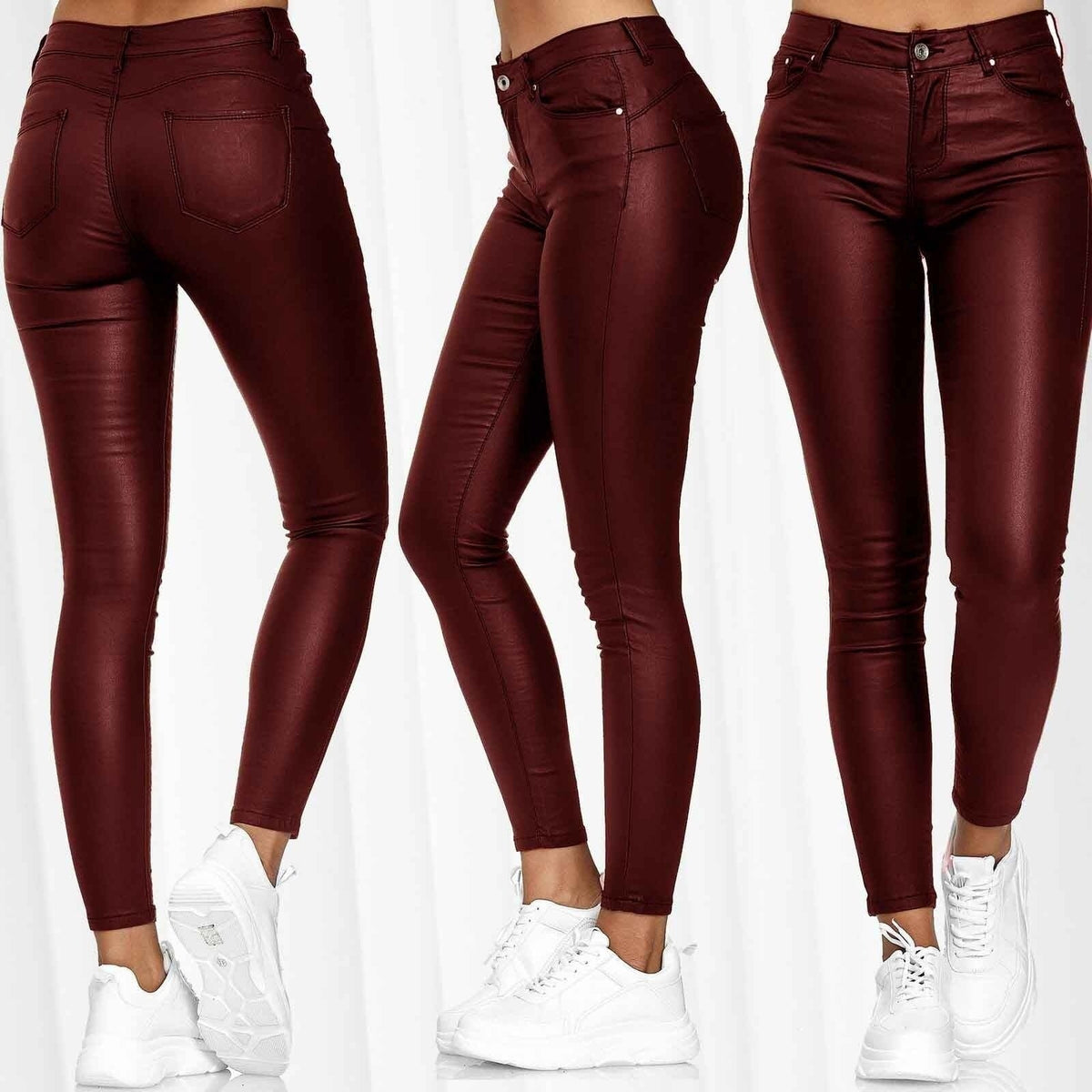 Damen Glattleder-Leggings mit hohem Bund und figurformendem Schnitt R&B