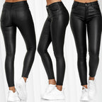 Damen Glattleder-Leggings mit hohem Bund und figurformendem Schnitt R&B